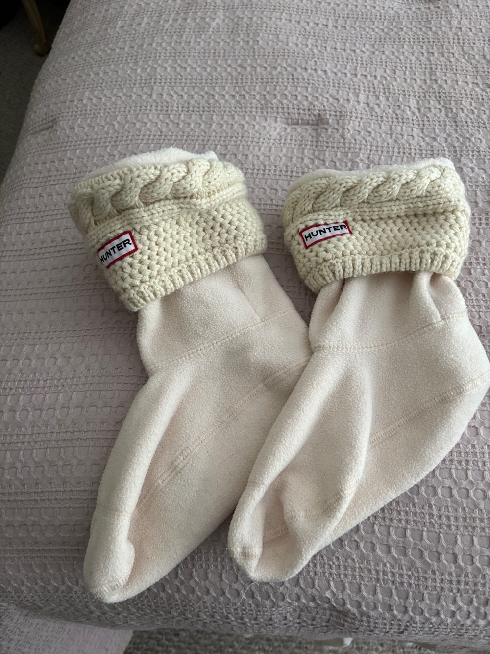 Hunter Cream Knit-Cuff Fleece Boot Liners
